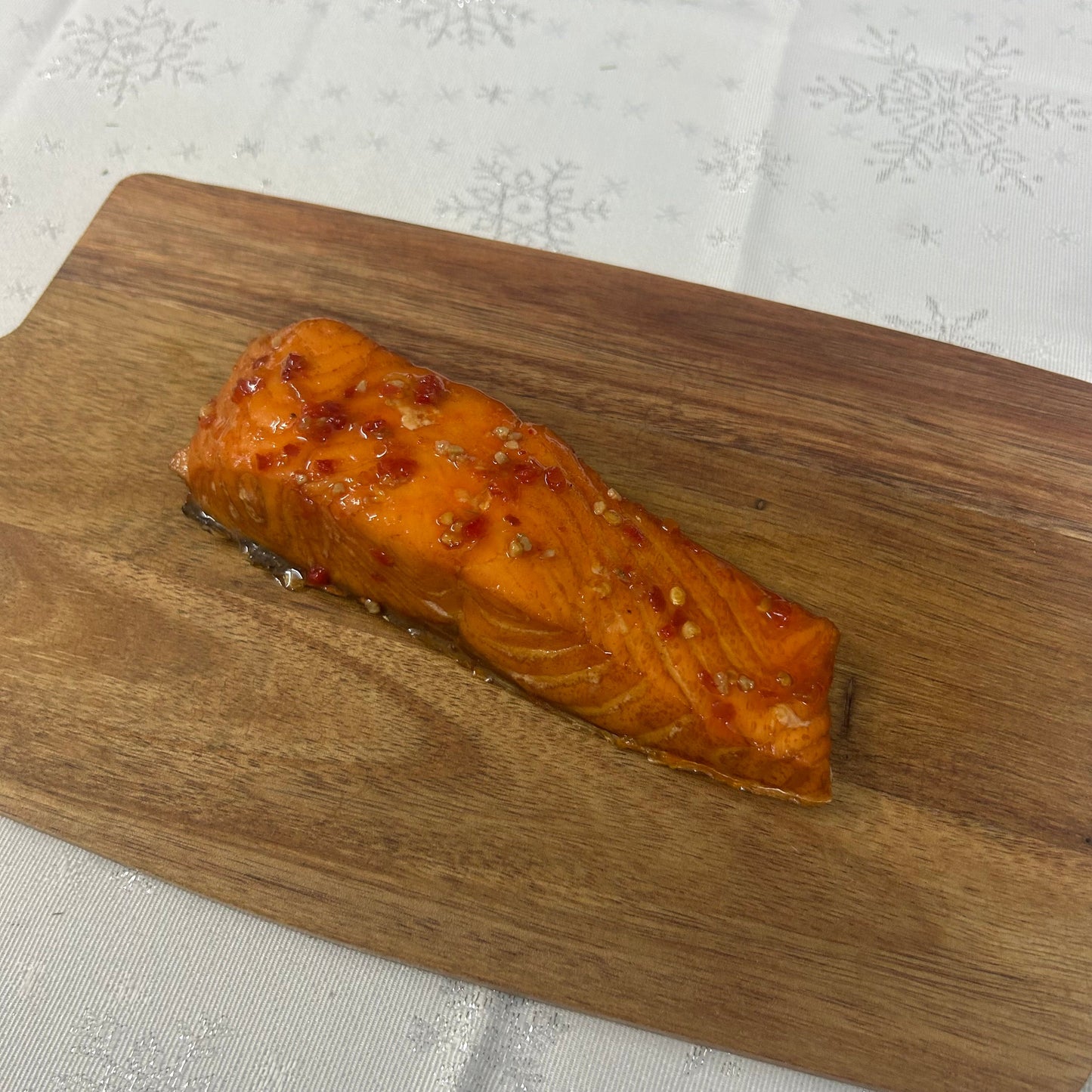 Hot Smoked Salmon with Sweet Chilli on a slate background, from Hamiltons Fish