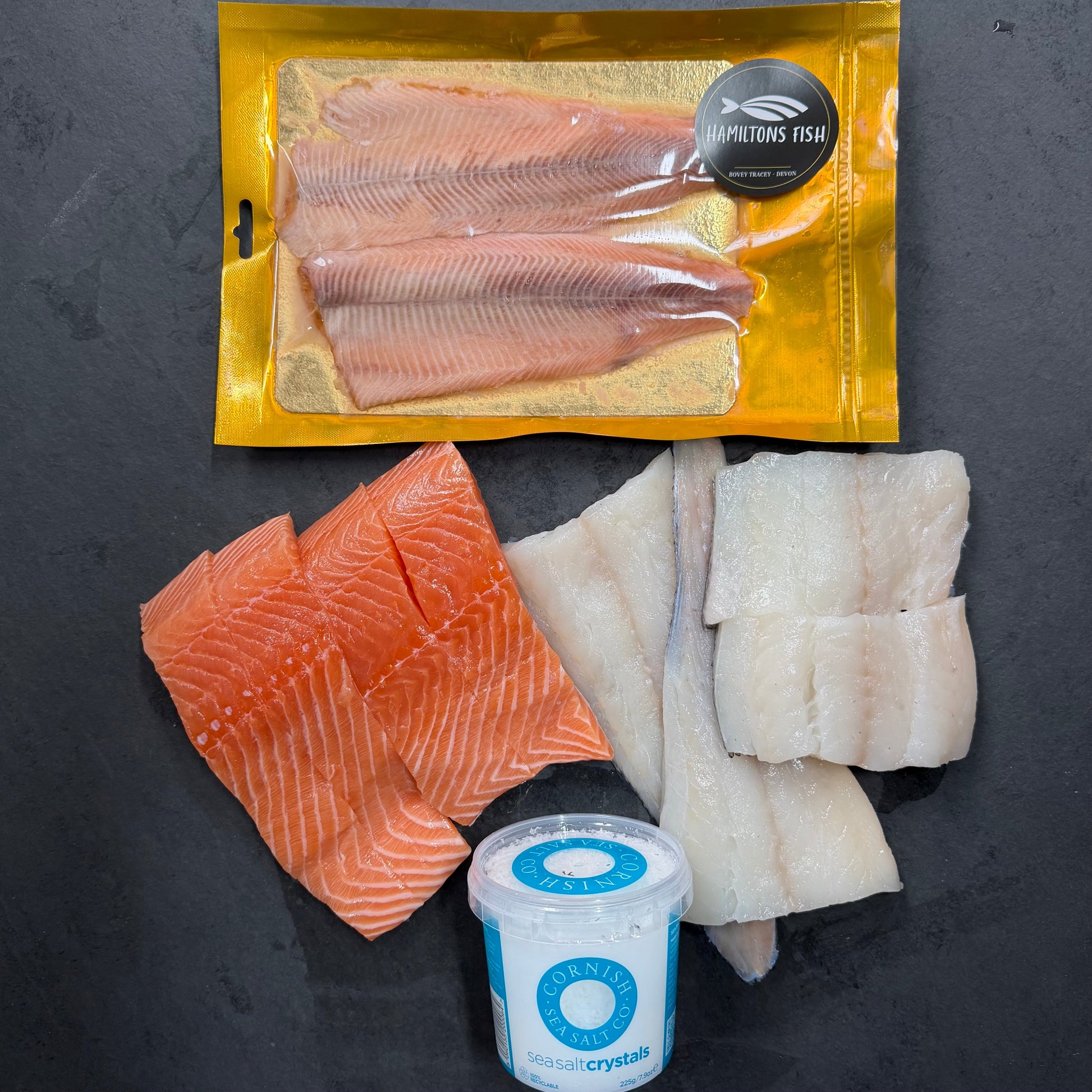 March Fish Box on a slate background, from Hamiltons Fish