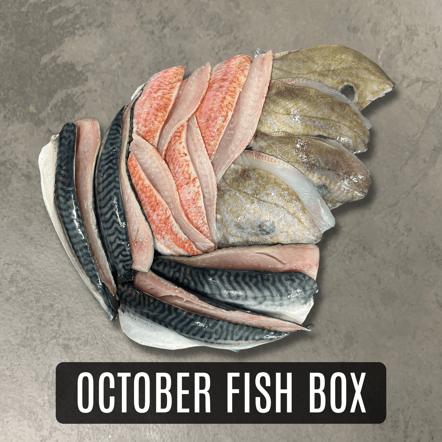 October Fish Box on a slate background, from Hamiltons Fish