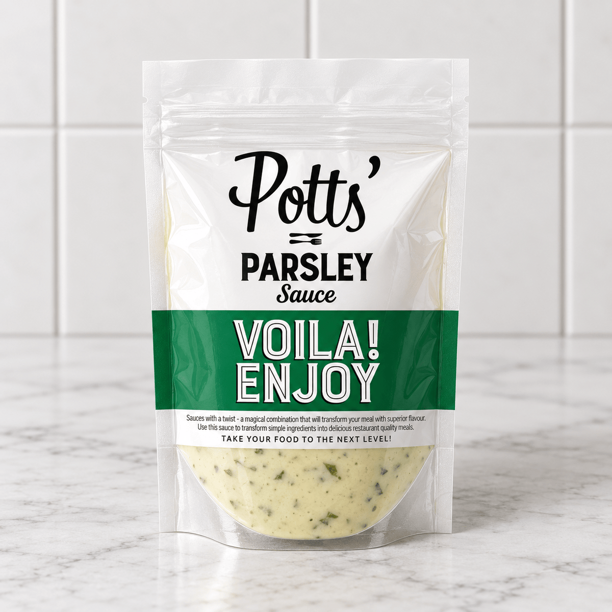 Parsley Sauce (250g) on a slate background, from Hamiltons Fish