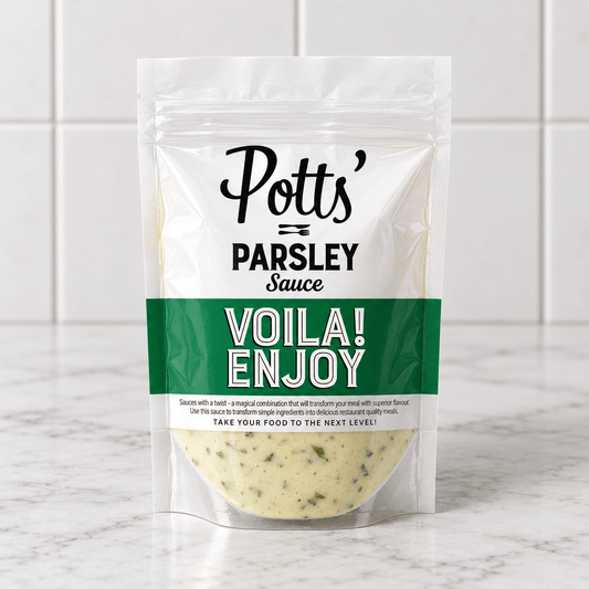 Parsley Sauce (250g) on a slate background, from Hamiltons Fish
