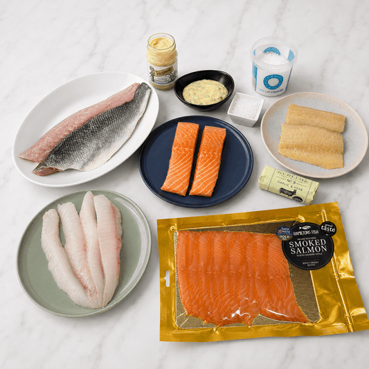 September Fish Box on a slate background, from Hamiltons Fish