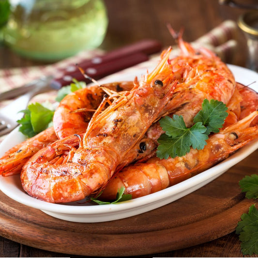 Smoked King Prawns on a slate background, from Hamiltons Fish