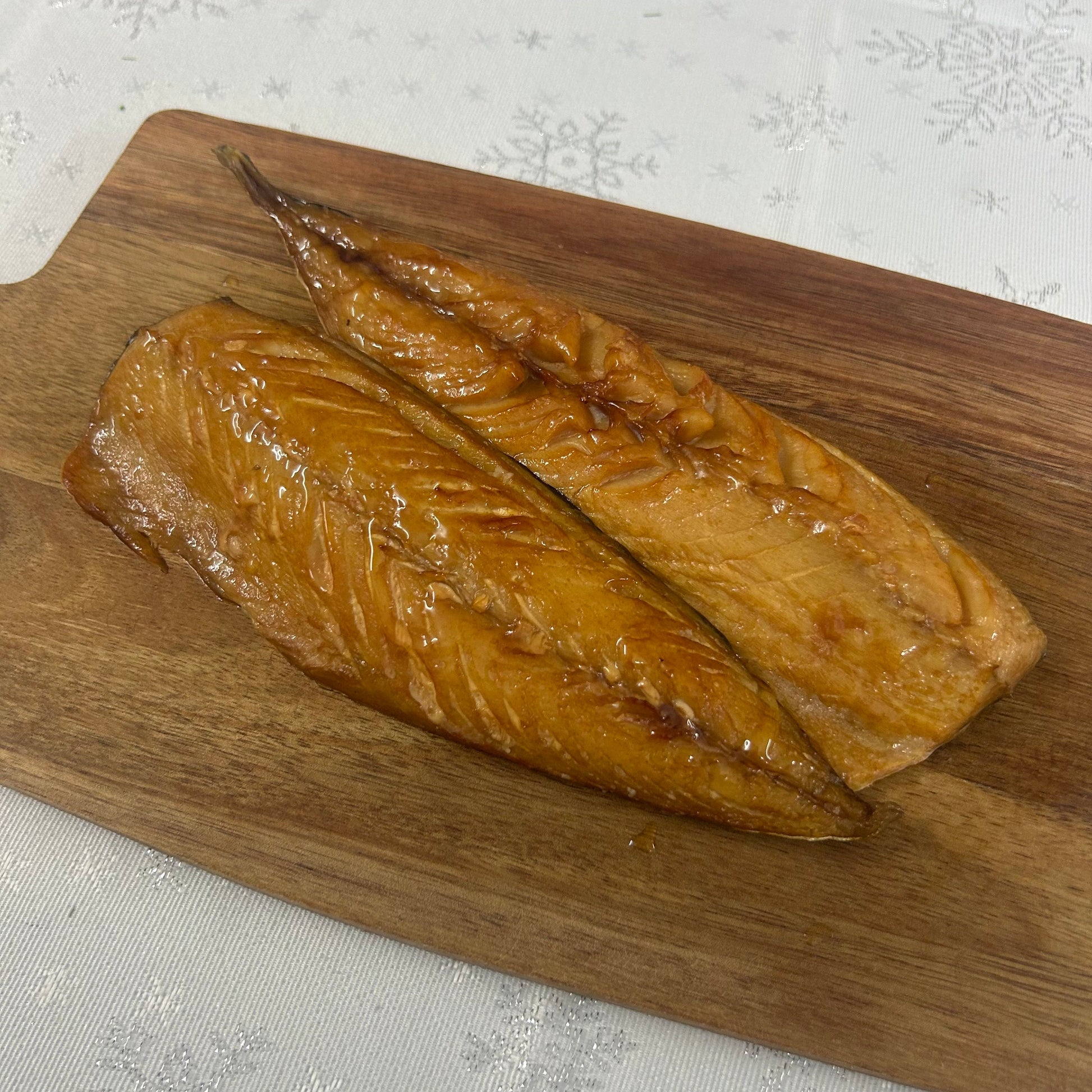 Smoked Mackerel with Maple Drizzle on a slate background, from Hamiltons Fish