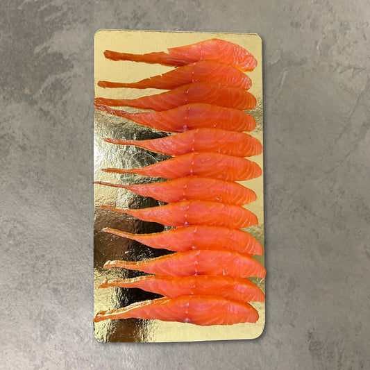 Smoked Salmon – Sashimi Style on a slate background, from Hamiltons Fish