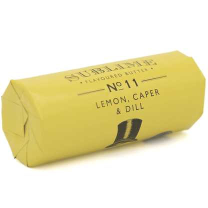 Sublime No. 11 Lemon, Caper & Dill Butter (90g) on a slate background, from Hamiltons Fish