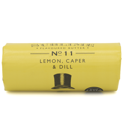 Sublime No. 11 Lemon, Caper & Dill Butter (90g) on a slate background, from Hamiltons Fish