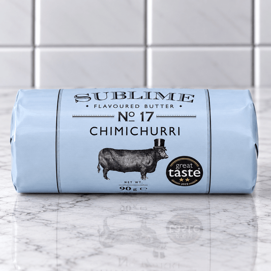 Sublime No. 17 Chimichurri Butter (90g) on a slate background, from Hamiltons Fish