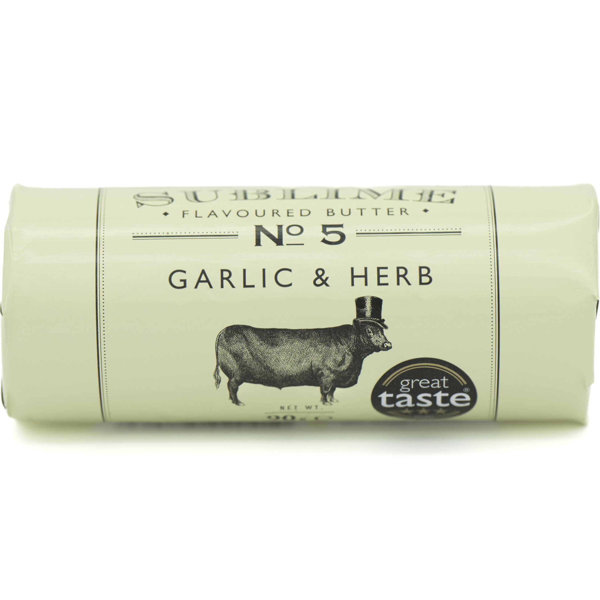Sublime No. 5 Garlic and Herb Butter (90g) on a slate background, from Hamiltons Fish