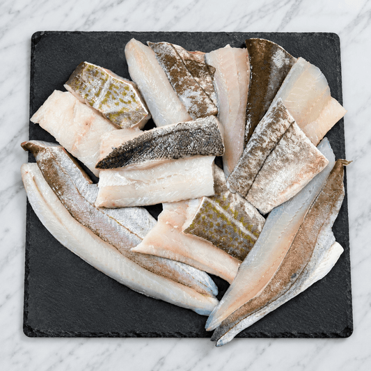 White Fish Box – 16 Fresh Portions on a slate background, from Hamiltons Fish