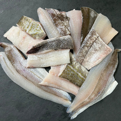 White Fish Box – 16 Portions on a slate background, from Hamiltons Fish